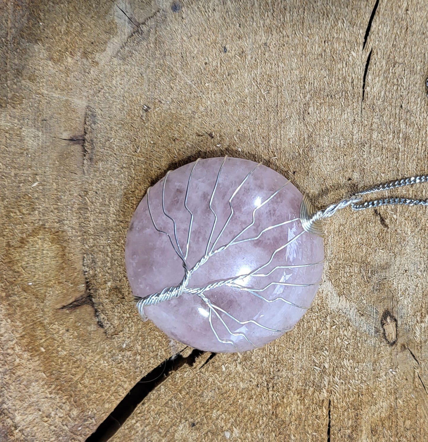 Pendentif arbre de vie quartz rose pierre "Amour"