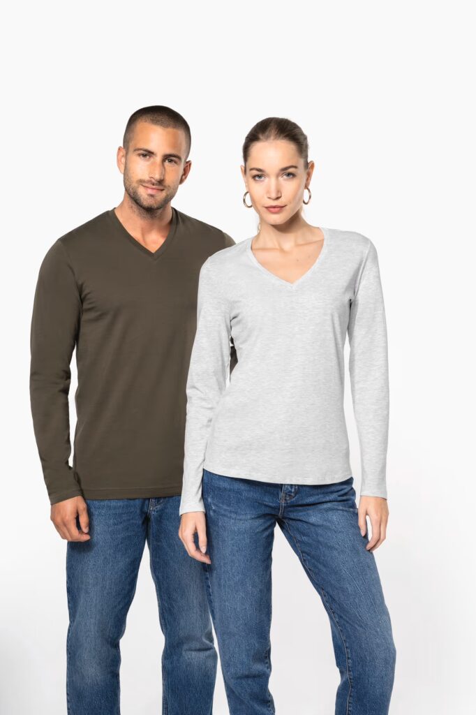 T-shirt col V manches longues femme