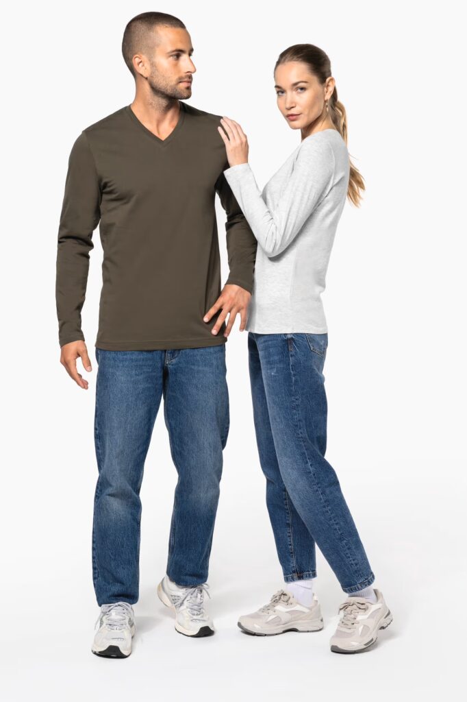 T-shirt col V manches longues femme