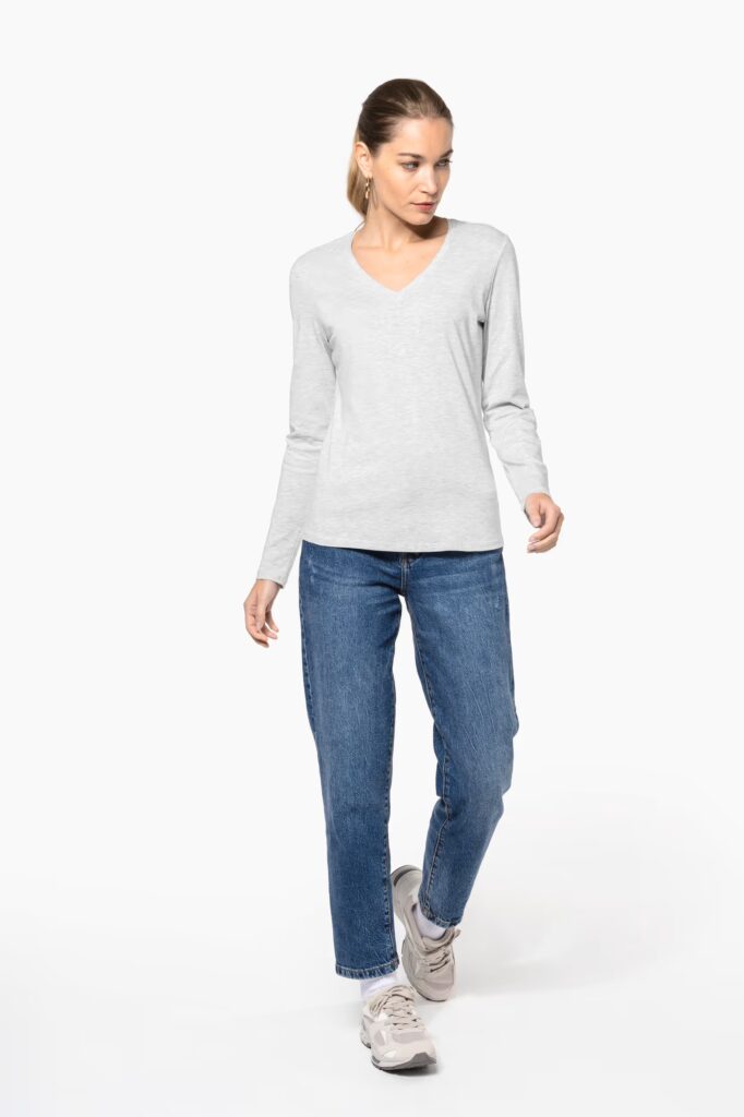 T-shirt col V manches longues femme