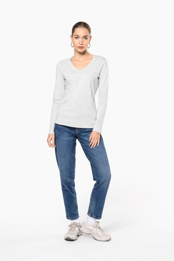 T-shirt col V manches longues femme