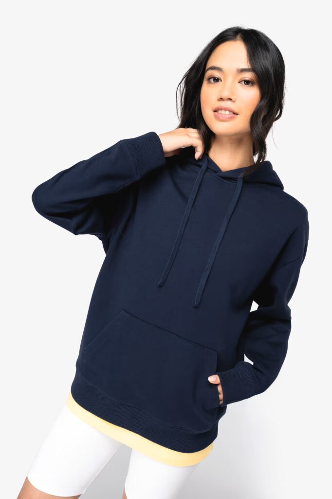 Sweat-shirt écoresponsable à capuche à épaules tombantes French Terry unisexe