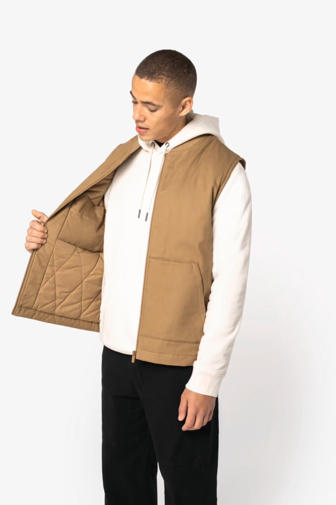 Bodywarmer rembourré en sergé écoresponsable à col teddy unisexe