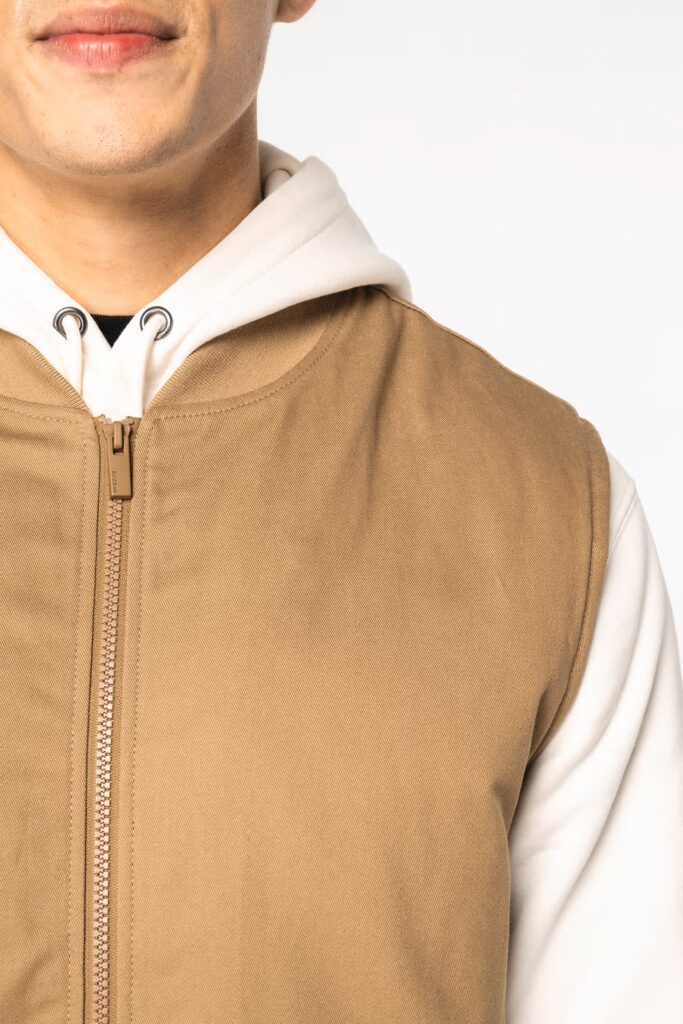 Bodywarmer rembourré en sergé écoresponsable à col teddy unisexe