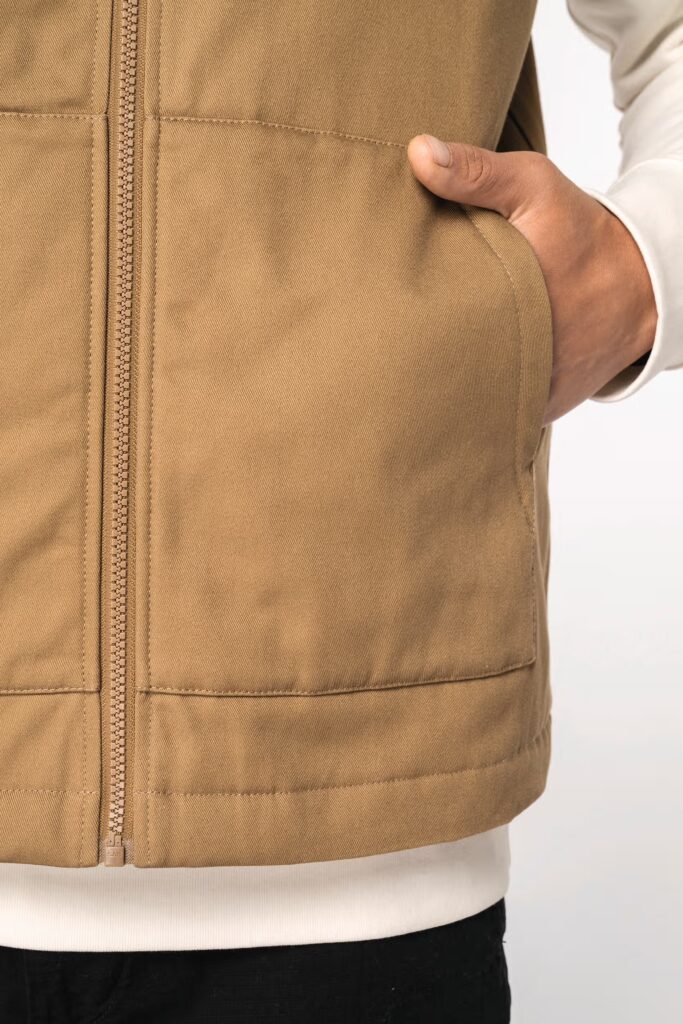 Bodywarmer rembourré en sergé écoresponsable à col teddy unisexe