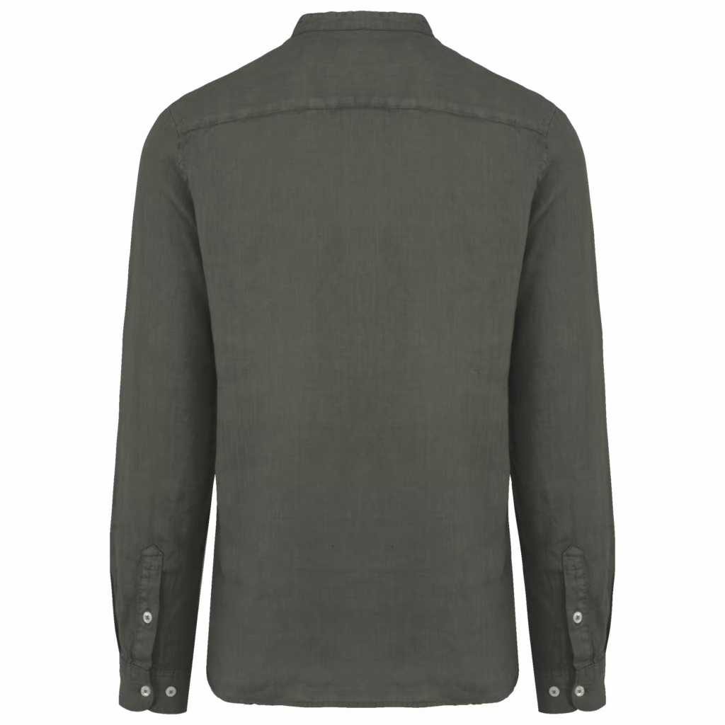 Chemise à col Mao délavée en lin homme