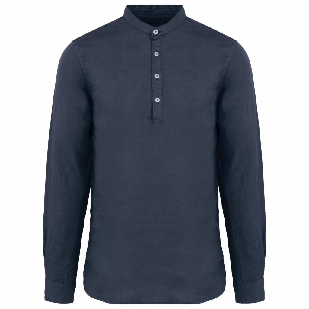 Chemise à col Mao délavée en lin homme