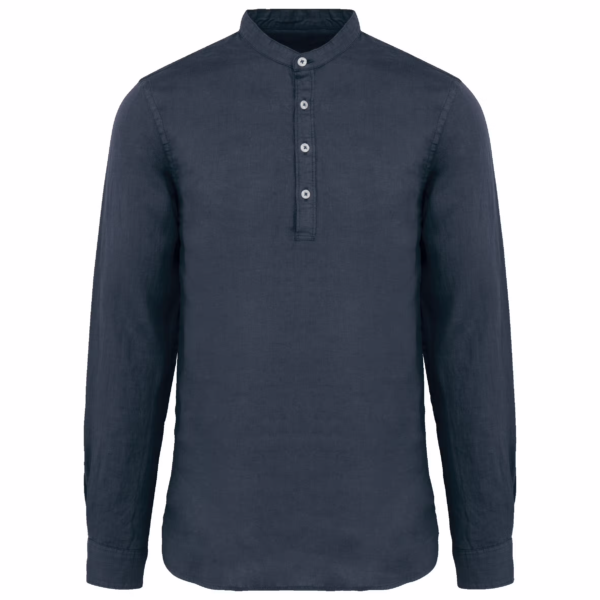 Chemise à col Mao délavée en lin homme