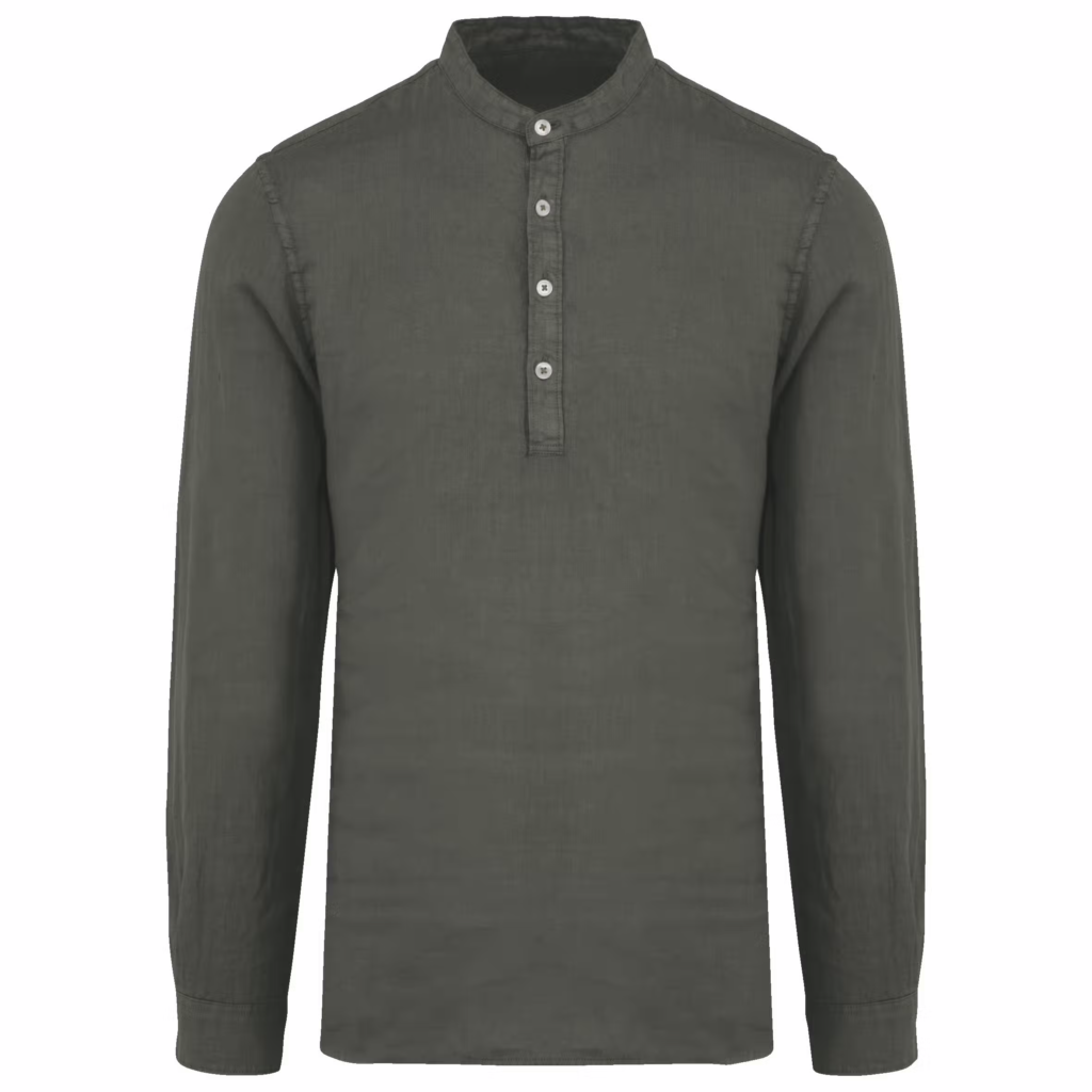 Chemise à col Mao délavée en lin homme