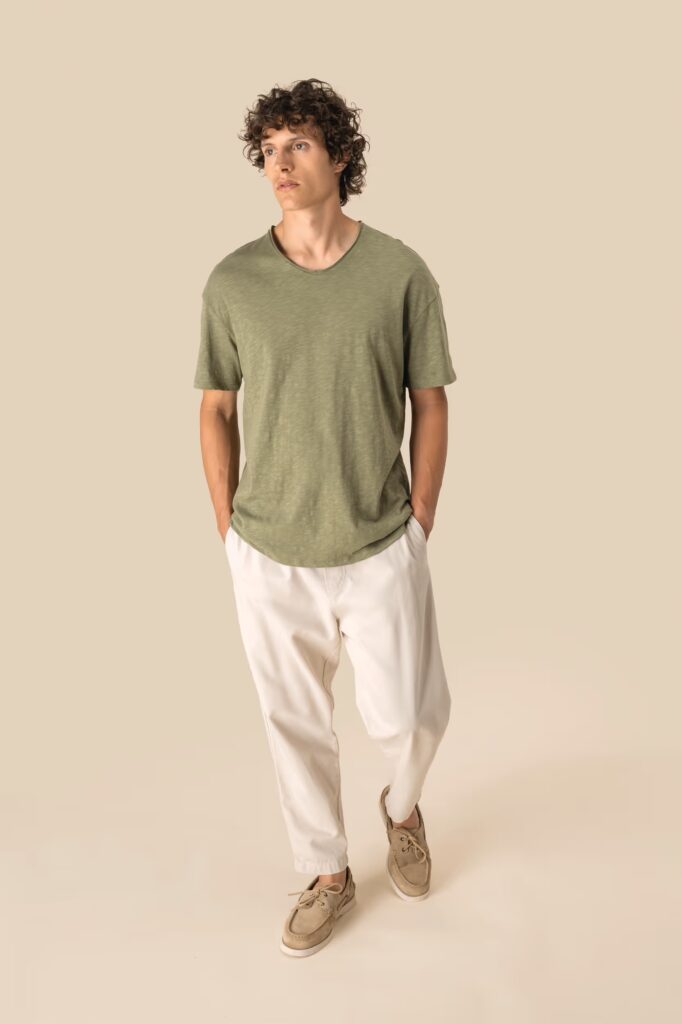 T-shirt écoresponsable col slub à épaules tombantes homme
