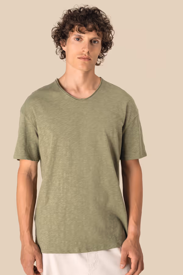 T-shirt écoresponsable col slub à épaules tombantes homme