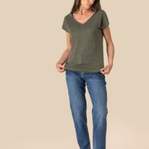 T-shirt col V en lin femme – Image 2
