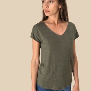T-shirt col V en lin femme – Image 3
