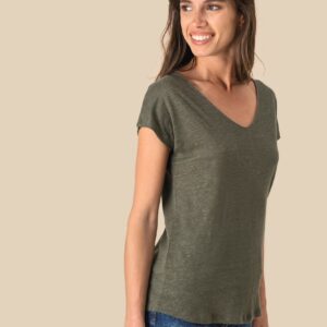 T-shirt col V en lin femme – Image 4