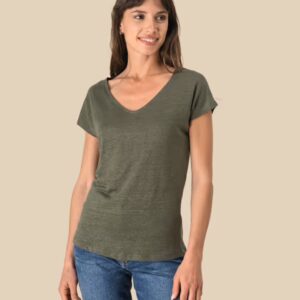 T-shirt col V en lin femme – Image 1