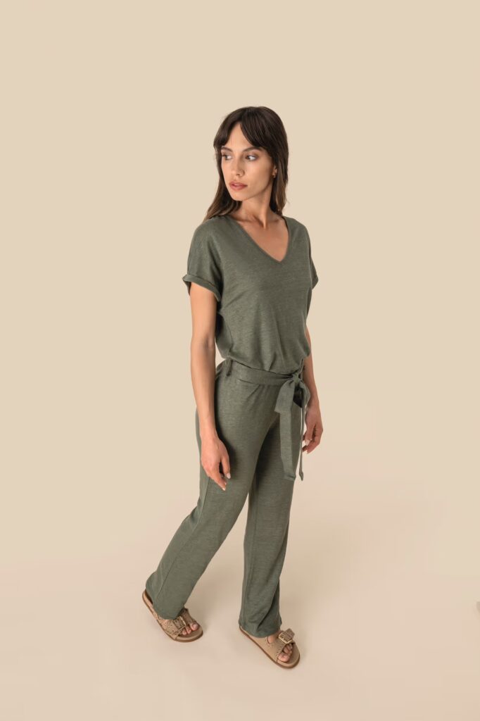 Combinaison en maille manches courtes en lin femme