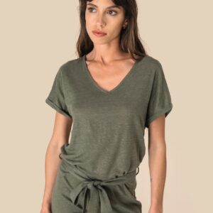 Combinaison en maille manches courtes en lin femme – Image 3