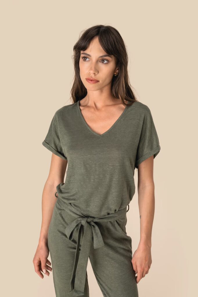 Combinaison en maille manches courtes en lin femme
