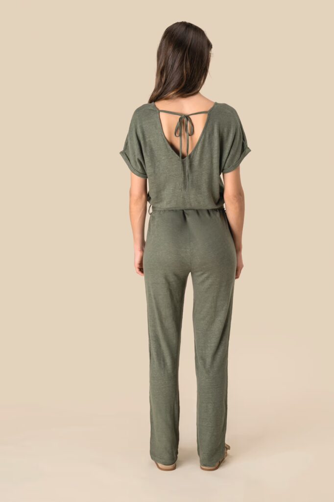 Combinaison en maille manches courtes en lin femme