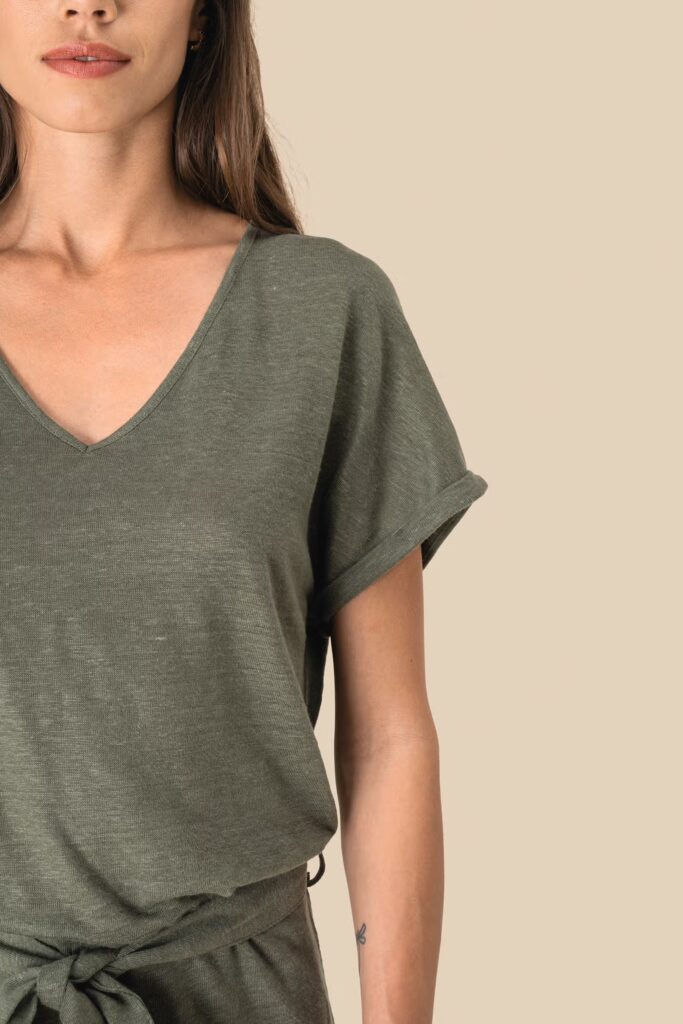 Combinaison en maille manches courtes en lin femme