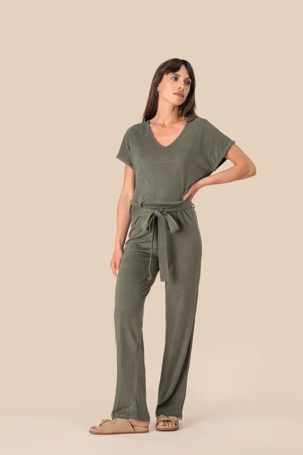 Combinaison en maille manches courtes en lin femme