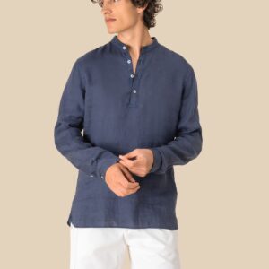 Chemise à col Mao délavée  en lin homme – Image 3