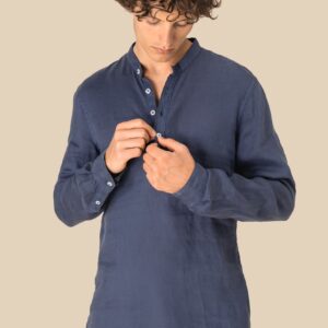 Chemise à col Mao délavée  en lin homme – Image 4