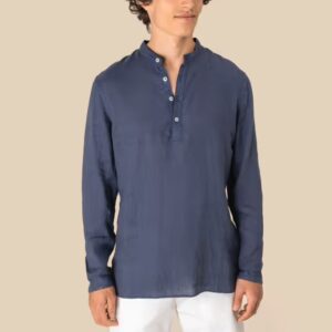 Chemise à col Mao délavée  en lin homme – Image 1