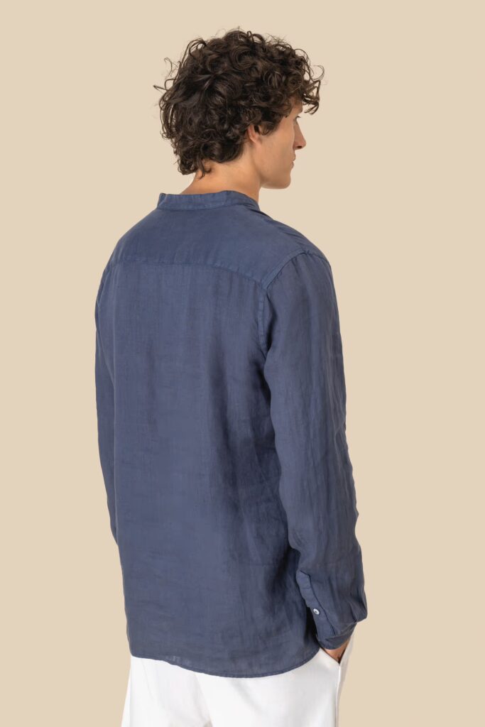 Chemise à col Mao délavée en lin homme