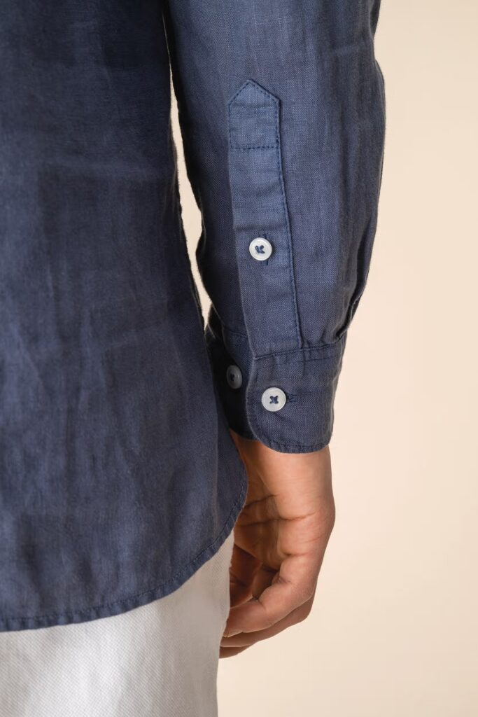 Chemise à col Mao délavée en lin homme